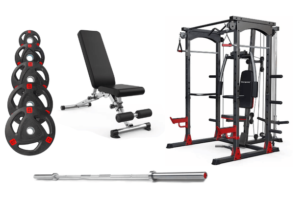 Strongway Gym Supplies 50KG Weight Plates + Multi Gym Machine / + 7FT Barbell / + Adjustable Weight Bench (Foldable) Strongway Multi Gym Machine with Weights Packages