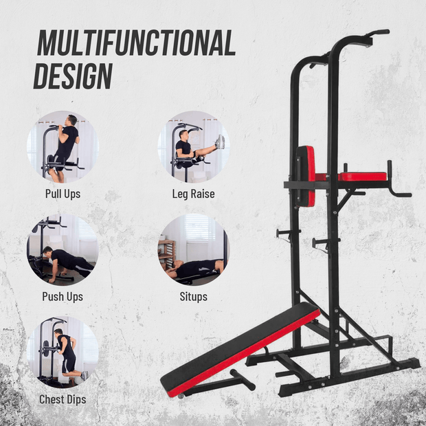 Strongway Gym Supplies Strongway Multi-Gym Power Tower Dip Station with Bench and Pull Up Bar