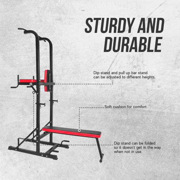 Strongway Gym Supplies Strongway Multi-Gym Power Tower Dip Station with Bench and Pull Up Bar