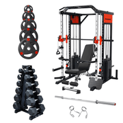 Strongway Gym Supplies 50KG Weight Plates + Multi Gym Smith Machine + 5-25KG Hex Dumbbells Set / + 7FT Barbell / + Adjustable Weight Bench (Foldable) Strongway Multi Gym Smith Machine with Weights Packages