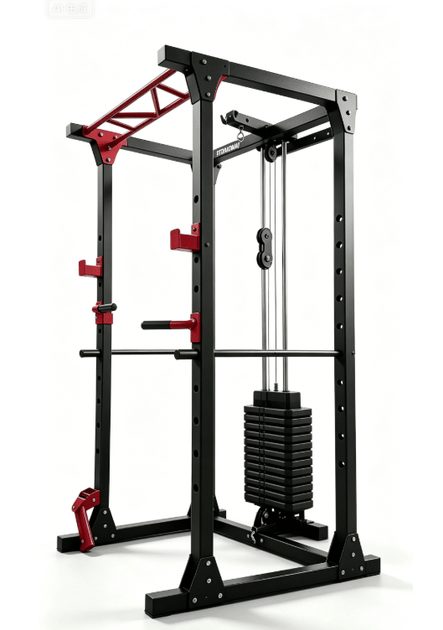 Multi-Gym Squat Rack Power Cage with 72KG Weight Stack Cable Machine
