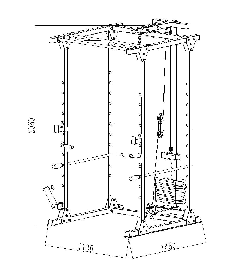 Multi-Gym Squat Rack Power Cage with 72KG Weight Stack Cable Machine