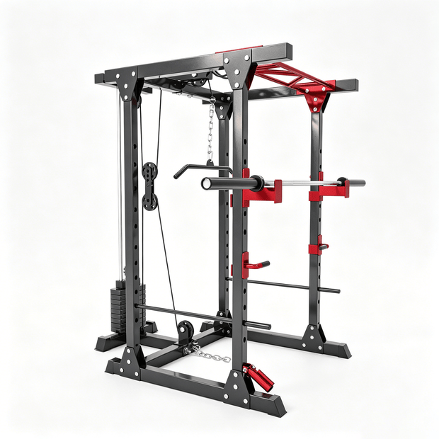 Multi-Gym Squat Rack Power Cage with 72KG Weight Stack Cable Machine