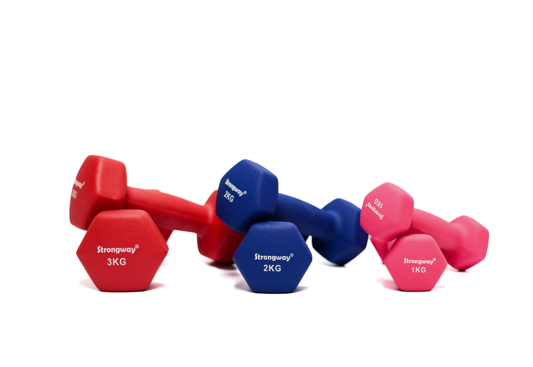 STRONGWAY Neoprene Hex Dumbbells With Stand Gym Weight Training