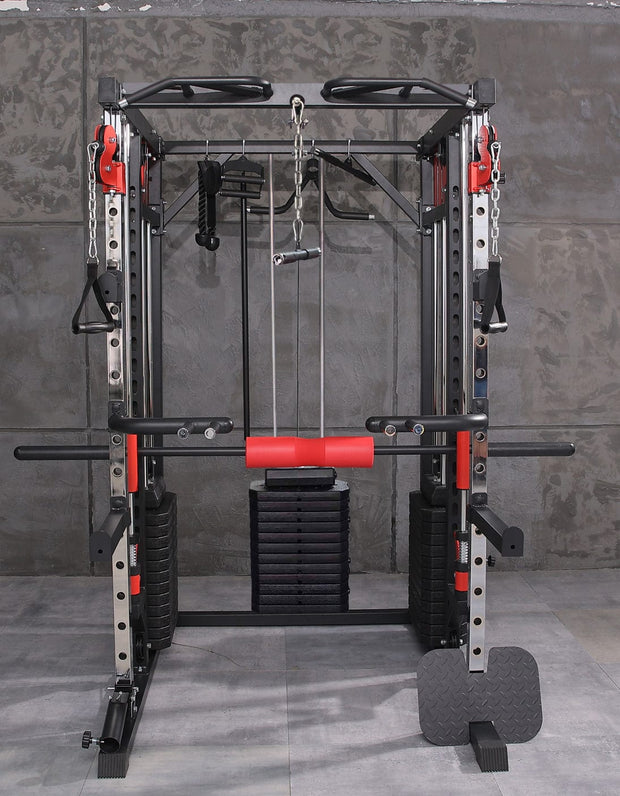 Strongway Gym Supplies Strongway PREMIUM Multi Gym Smith Machine with Weights (3 Weight Stacks) - Multifunction Home Gym Machine
