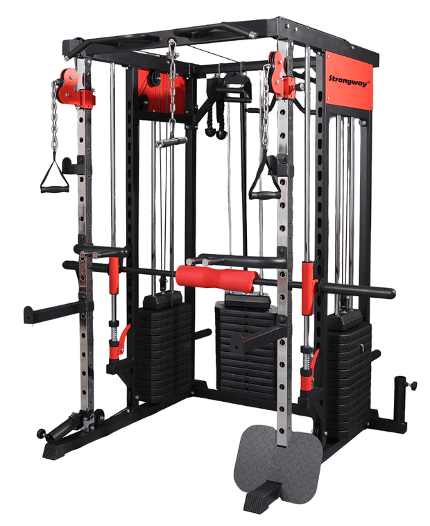 Strongway Gym Supplies Strongway PREMIUM Multi Gym Smith Machine with Weights (3 Weight Stacks) - Multifunction Home Gym Machine