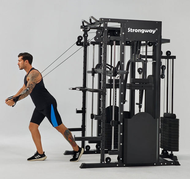 Strongway Gym Supplies Strongway ULTIMATE Multi Gym Smith Machine with Weights (3 Weight Stacks) - Multifunction Home Gym Machine