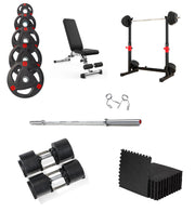 Strongway Gym Supplies Free Weights 50KG Olympic Weight Plates + Adjustable Weight Bench + Adjustable Squat and Barbell Rack + 8x Gym Mats / + 6FT Barbell / + 32KG Adjustable Dumbbells Ultimate Set - Olympic Weight Plates + Olympic Barbell + Adjustable Squat and Barbell Rack + Adjustable Dumbbells + Weight Bench + Gym Mats