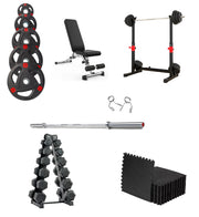Strongway Gym Supplies Free Weights 50KG Olympic Weight Plates + Hex Dumbbells Set + Adjustable Squat and Barbell Rack + 8x Gym Mats / + 6FT Barbell / + Adjustable Weight Bench Ultimate Set - Olympic Weight Plates + Olympic Barbell + Adjustable Squat and Barbell Rack + Hex Dumbbells Set + Weight Bench + Gym Mats
