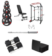 Strongway Gym Supplies Free Weights 50KG Olympic Weight Plates + Multi-Gym Squat Rack + Adjustable Weight Bench + 8x Gym Mats / + 6FT Barbell / + 32KG Adjustable Dumbbells Ultimate Set - Olympic Weight Plates + Olympic Barbell + Multi-Gym Squat Rack + Adjustable Dumbbells + Weight Bench + Gym Mats