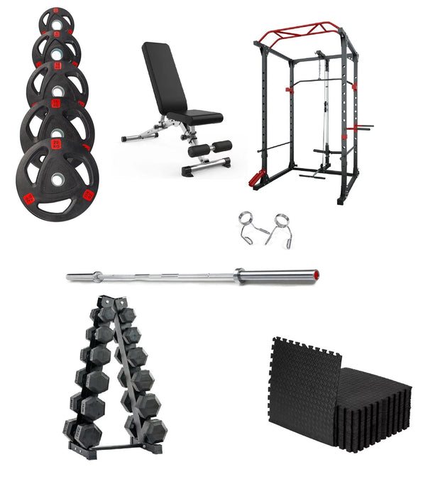 Strongway Gym Supplies Free Weights 50KG Olympic Weight Plates + Hex Dumbbells Set + Multi-Gym Squat Rack + 8x Gym Mats / + 6FT Barbell / + Adjustable Weight Bench Ultimate Set - Olympic Weight Plates + Olympic Barbell + Multi-Gym Squat Rack + Hex Dumbbells Set + Weight Bench + Gym Mats