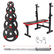 50KG / 70KG / 100KG Olympic Weight Plates + 6FT or 7FT Olympic Barbell + Adjustable Weight Bench with Barbell Rack
