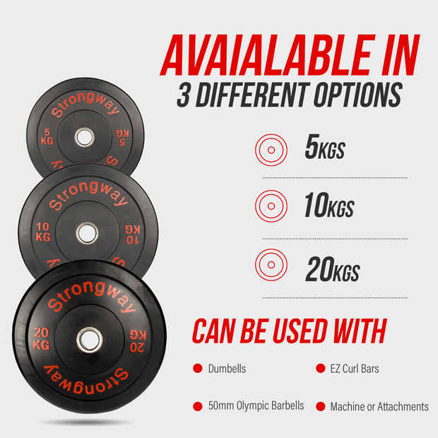 Strongway Gym Supplies Free Weights 50KG/70KG/100KG Olympic Bumper Weight Plates + 6FT or 7FT Barbell + Bench with Barbell Rack