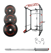 Strongway Gym Supplies Free Weights 50KG Olympic Weight Plates + Multi-Gym Squat Rack / + 6FT Barbell 50KG/70KG/100KG Olympic Bumper Weight Plates + 6FT or 7FT Barbell + Multi-Gym Squat Rack