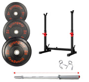 Strongway Gym Supplies Free Weights 50KG Olympic Weight Plates + Adjustable Full Squat and Barbell Rack / + 6FT Barbell 50KG/70KG/100KG Olympic Bumper Weight Plates + 6FT or 7FT Barbell + Squat and Barbell Rack