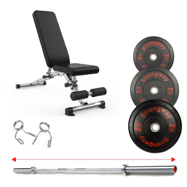 Strongway Gym Supplies Free Weights 50KG Olympic Weight Plates + Adjustable Weight Bench / + 6FT Barbell 50KG / 70KG / 100KG Olympic Bumper Weight Plates + 6FT or 7FT Olympic Barbell+ Adjustable Weight Bench