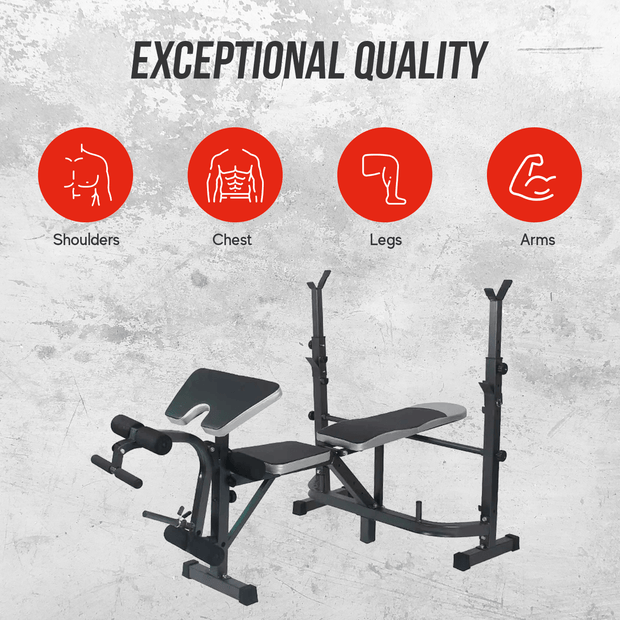 Strongway Gym Supplies Free Weights 50KG / 70KG / 100KG Olympic Bumper Weight Plates + 6FT or 7FT Olympic Barbell + Adjustable Weight Bench with Barbell Rack
