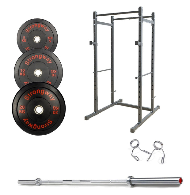 Strongway Gym Supplies Free Weights 50KG Olympic Bumper Weight Plates + Multi-Gym Squat Rack / + 6FT Barbell 50KG / 70KG / 100KG Olympic Bumper Weight Plates + 6FT or 7FT Olympic Barbell + Multi-Gym Squat Rack (Power Cage)