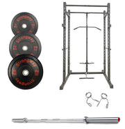 Strongway Gym Supplies Free Weights 50KG Olympic Bumper Weight Plates + Multi-Gym Squat Rack / + 6FT Barbell 50KG / 70KG / 100KG Olympic Bumper Weight Plates + 6FT or 7FT Olympic Barbell + Multi-Gym Squat Rack (Power Cage with Cable Pulley System)