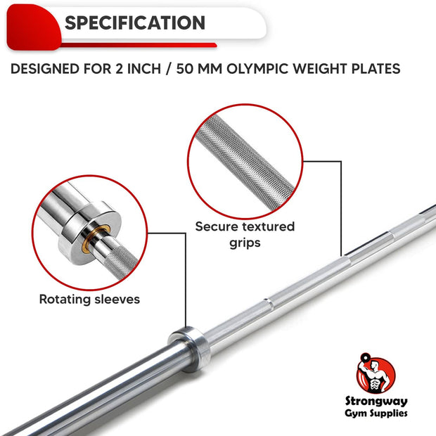 Strongway Gym Supplies Free Weights 50KG / 70KG / 100KG Olympic Bumper Weight Plates + 6FT or 7FT Olympic Barbell Set