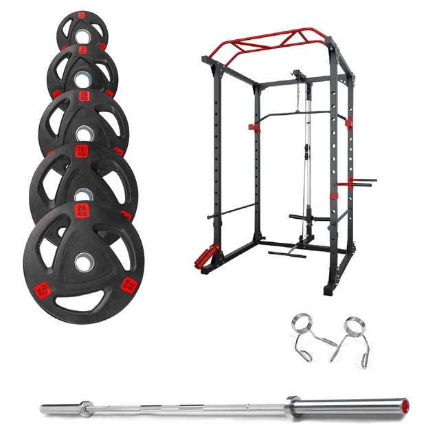 Strongway Gym Supplies Free Weights 50KG Olympic Weight Plates + Multi-Gym Squat Rack / + 6FT Barbell 50KG/70KG/100KG Olympic Weight Plates + 6FT or 7FT Barbell + Multi-Gym Squat Rack