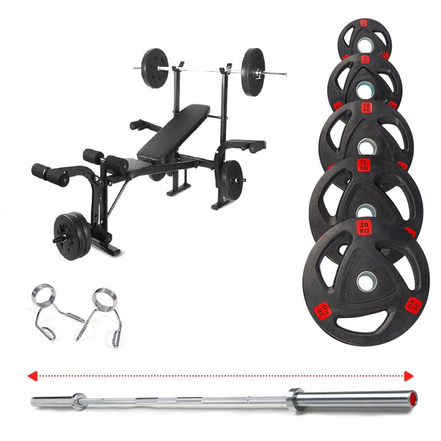 Strongway Gym Supplies Free Weights 50KG Olympic Weight Plates + Adjustable Weight Bench with Barbell Rack / + 6FT Barbell 50KG / 70KG / 100KG Olympic Weight Plates + 6FT or 7FT Olympic Barbell + Adjustable Weight Bench with Barbell Rack