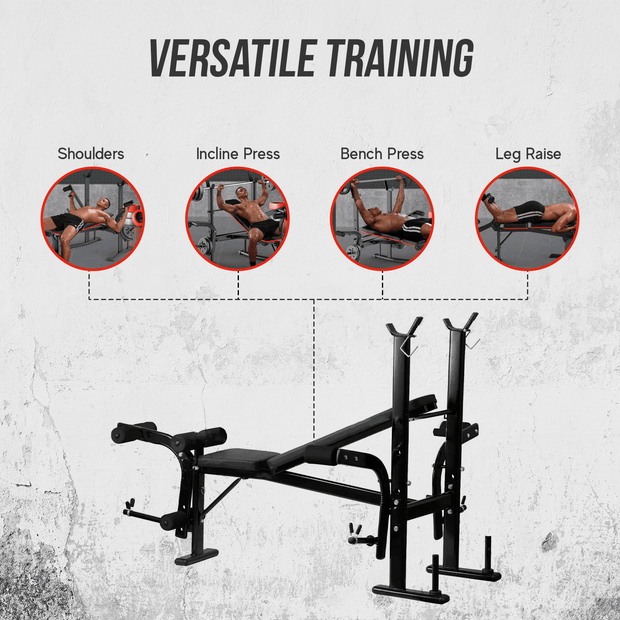 Strongway Gym Supplies Free Weights 50KG / 70KG / 100KG Olympic Weight Plates + 6FT or 7FT Olympic Barbell + Adjustable Weight Bench with Barbell Rack