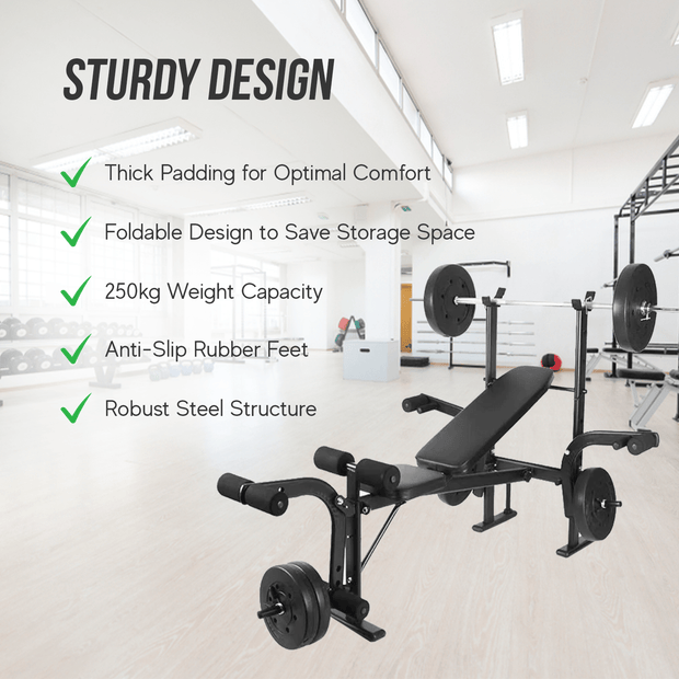 Strongway Gym Supplies Free Weights 50KG / 70KG / 100KG Olympic Weight Plates + 6FT or 7FT Olympic Barbell + Adjustable Weight Bench with Barbell Rack