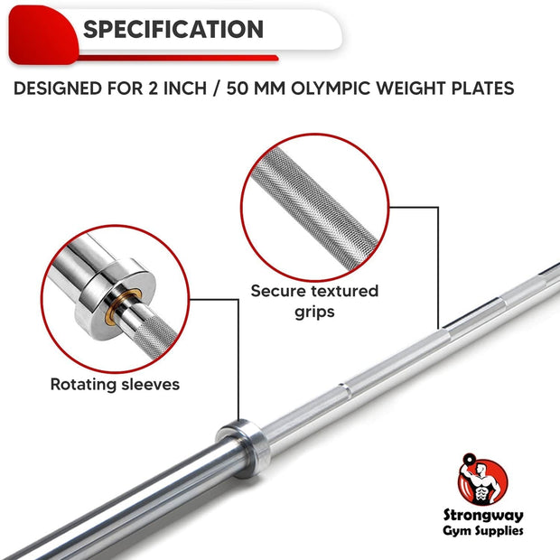 Strongway Gym Supplies Free Weights 50KG / 70KG / 100KG Olympic Weight Plates + 6FT or 7FT Olympic Barbell + Adjustable Weight Bench with Barbell Rack