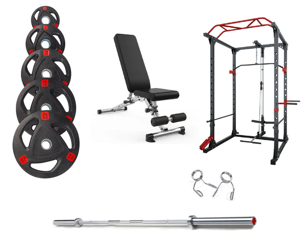 Strongway Gym Supplies Free Weights 50KG Olympic Weight Plates + Multi-Gym Squat Rack + Adjustable Weight Bench / + 6FT Barbell 50KG / 70KG / 100KG Olympic Weight Plates + 6FT or 7FT Olympic Barbell + Multi-Gym Squat Rack  + Adjustable Weight Bench