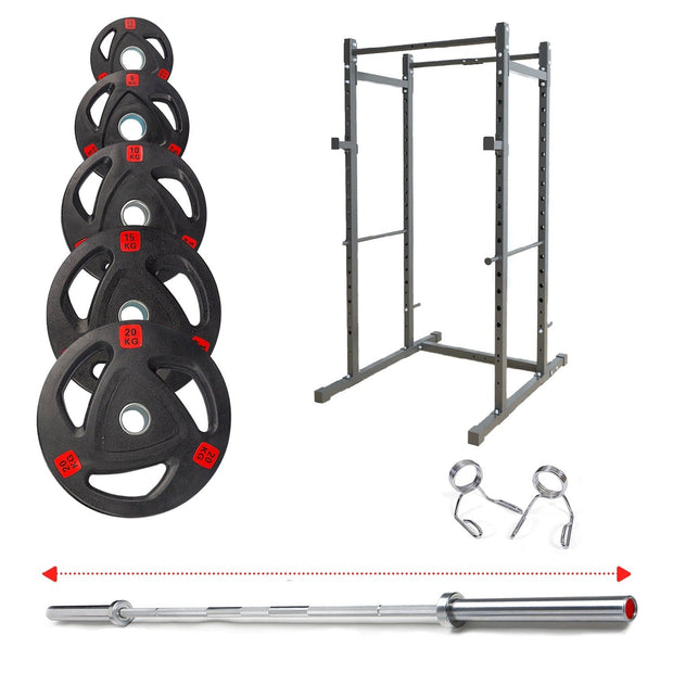 Strongway Gym Supplies Free Weights 50KG Olympic Weight Plates + Multi-Gym Squat Rack / + 6FT Barbell 50KG / 70KG / 100KG Olympic Weight Plates + 6FT or 7FT Olympic Barbell + Multi-Gym Squat Rack (Power Cage)