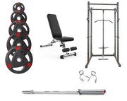 Strongway Gym Supplies Free Weights 50KG Olympic Weight Plates + Multi-Gym Squat Rack + Adjustable Weight Bench / + 6FT Barbell 50KG / 70KG / 100KG Olympic Weight Plates + 6FT or 7FT Olympic Barbell + Multi-Gym Squat Rack (Power Cage with Cable Pulley System) + Adjustable Weight Bench