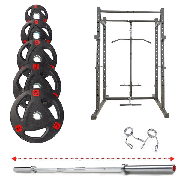 Strongway Gym Supplies Free Weights 50KG Olympic Weight Plates + Multi-Gym Squat Rack / + 6FT Barbell 50KG / 70KG / 100KG Olympic Weight Plates + 6FT or 7FT Olympic Barbell + Multi-Gym Squat Rack (Power Cage with Cable Pulley System)