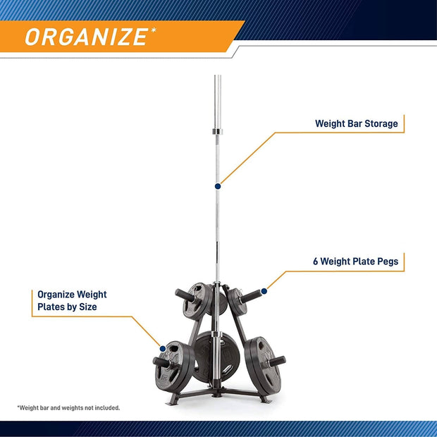 Strongway Gym Supplies 6-Peg Weight Plate Tree and Vertical Bar Holder Storage Rack