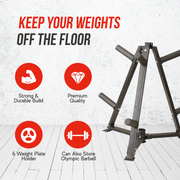 Strongway Gym Supplies 6-Peg Weight Plate Tree and Vertical Bar Holder Storage Rack