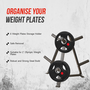 Strongway Gym Supplies 6-Peg Weight Plate Tree and Vertical Bar Holder Storage Rack