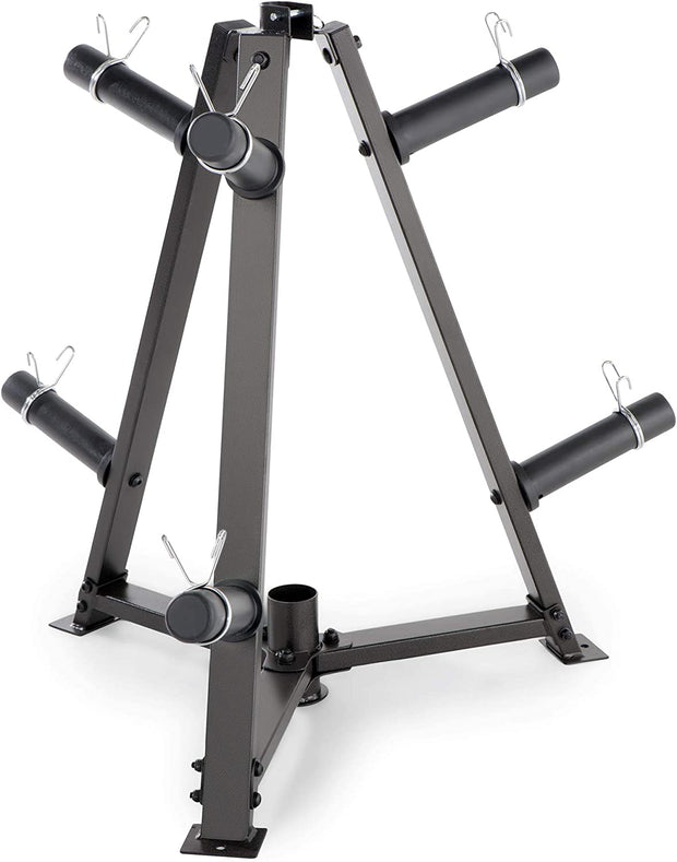 Strongway Gym Supplies 6-Peg Weight Plate Tree and Vertical Bar Holder Storage Rack