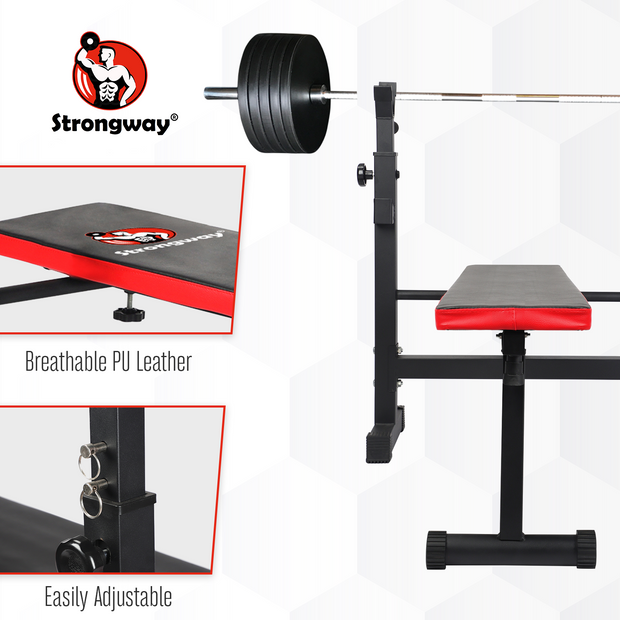 STRONGWAY™ Adjustable Weight Bench with Barbell Rack
