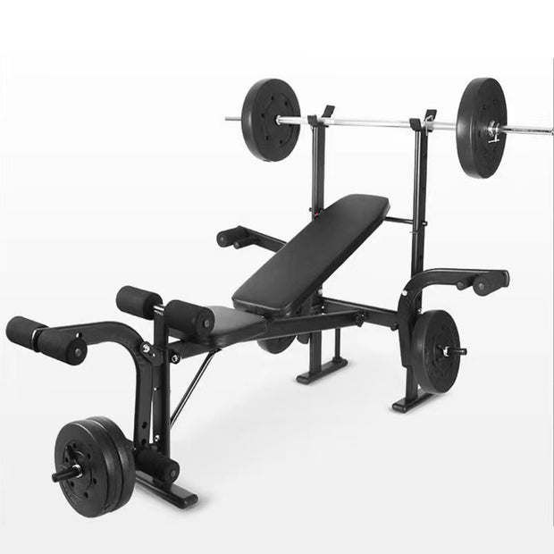 50KG / 70KG / 100KG Olympic Weight Plates + 6FT or 7FT Olympic Barbell + Adjustable Weight Bench with Barbell Rack
