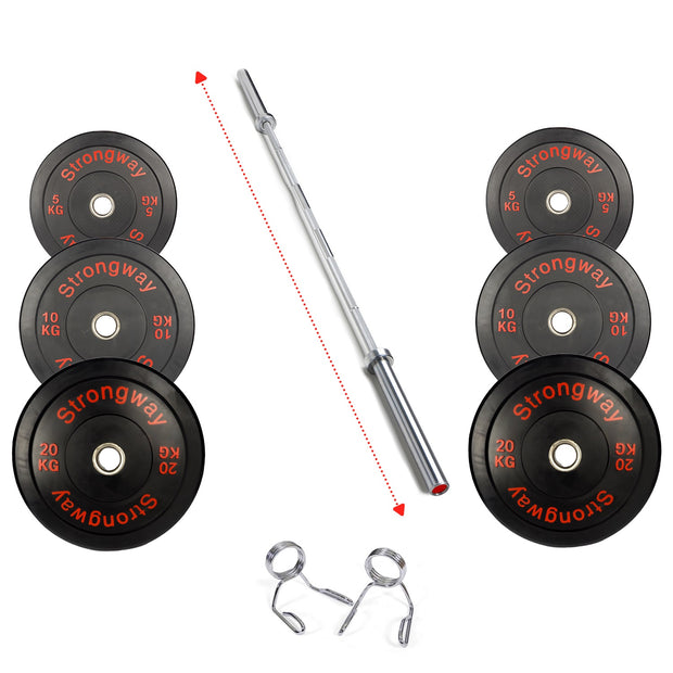 50KG / 70KG / 100KG Olympic Bumper Weight Plates + 6FT or 7FT Olympic Barbell Set