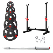 50KG / 70KG / 100KG Olympic Weight Plates + 6FT or 7FT Olympic Barbell + Adjustable Full Squat and Barbell Rack