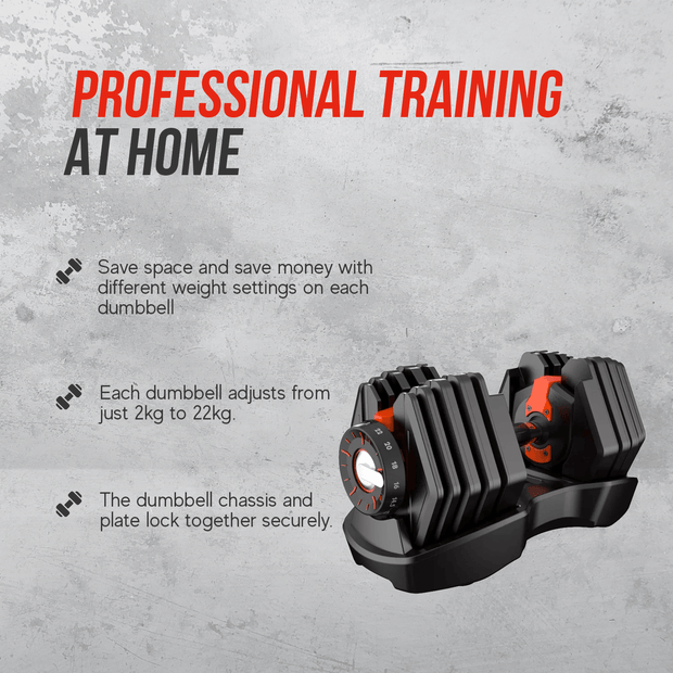 Strongway Gym Supplies Strongway 22KG Adjustable Dumbbells Set (PAIR)