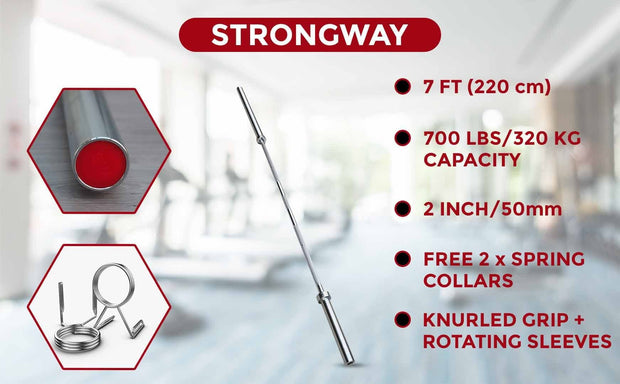 Strongway Gym Supplies 7FT Olympic Barbell Strongway 7FT OLYMPIC BAR BARBELL - 20KG (700LBS/320KG RATED)