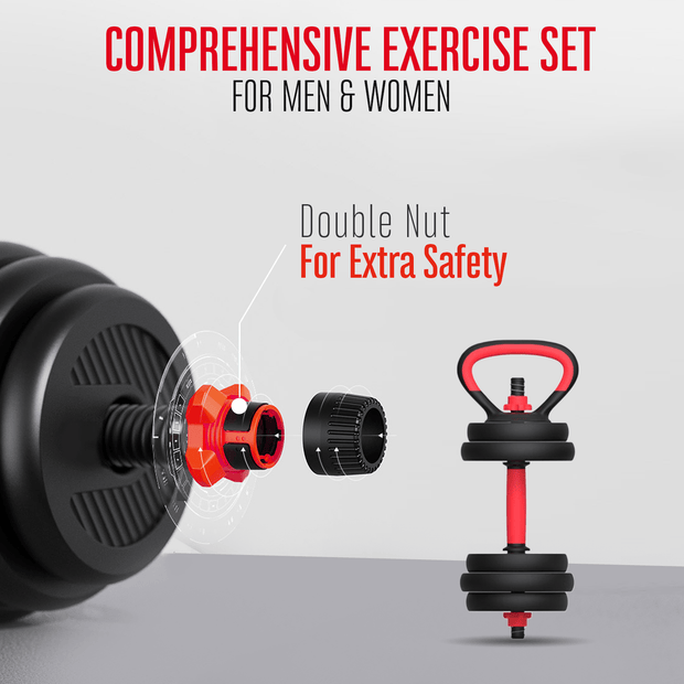 Strongway Gym Supplies STRONGWAY™ Adjustable 6 in 1 Dumbbell Barbell Kettlebell Push Up Set - 20KG 30KG 40KG SETS
