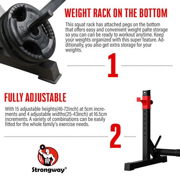 Strongway Gym Supplies Weight Lifting Machines & Racks Strongway Adjustable Full Squat and Barbell Rack